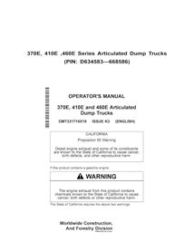 Manuel de l'opérateur pdf pour camion articulé John Deere 370E, 410E, 460E (PIN D634583-668586) - John Deere manuels - JD-OMT...