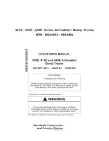 JD-OMT331714X19 John Deere 370E, 410E, 460E (PIN D634583-668586) articulated truck operator's manual (OMT331714X19)