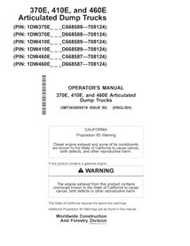 John Deere 370E, 410E, 460E (PIN D668587-708124) articulated truck pdf operator's manual  - John Deere manuals - JD-OMT363009...