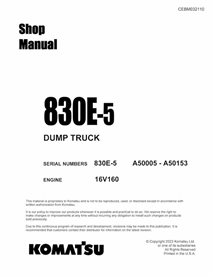 Camión volquete Komatsu 830E-5 (A50005 - A50153) manual de taller pdf - Komatsu manuales - KOMATSU-CEBM032110-SM-EN