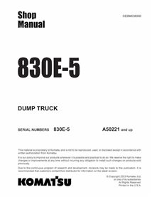 KOMATSU-CEBM038000-SM Manuel d'atelier pdf du camion à benne basculante Komatsu 830E-5 (A50221-)