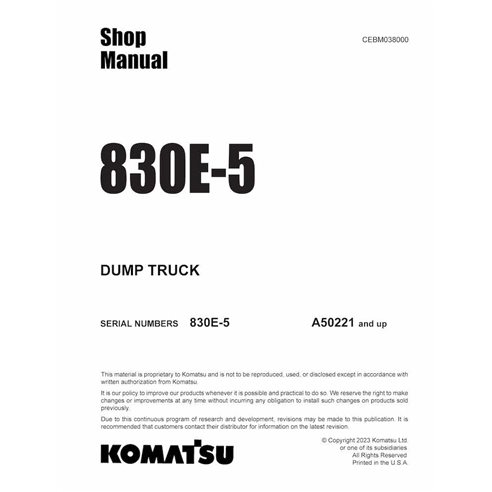 Manuel d'atelier pdf du camion à benne basculante Komatsu 830E-5 (A50221-) - Komatsu manuels - KOMATSU-CEBM038000-SM-EN