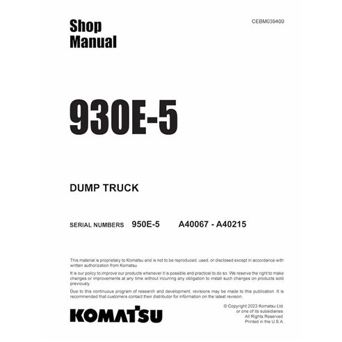 Manual de loja em pdf do caminhão basculante Komatsu 930E-5 (A40067-A40215) - Komatsu manuais - KOMATSU-CEBM039400-SM-EN