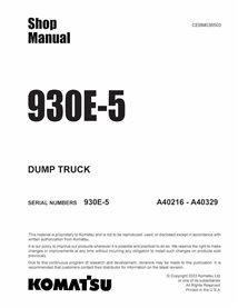 Komatsu 930E-5 (A40216-A40329) dump truck pdf shop manual  - Komatsu manuals - KOMATSU-CEBM036503-SM-EN