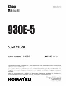 Komatsu 930E-5 (A40329-) dump truck pdf shop manual  - Komatsu manuals - KOMATSU-CEBM038100-SM-EN