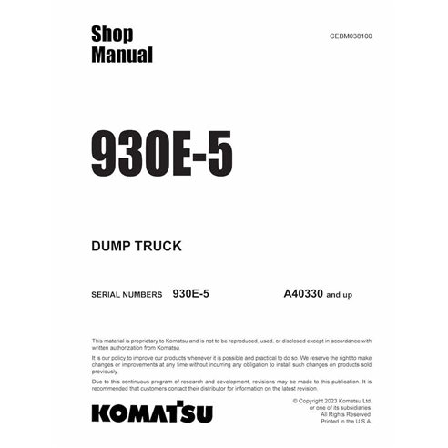 KOMATSU-CEBM038100-SM Manual de loja em pdf do caminhão basculante Komatsu 930E-5 (A40329-)