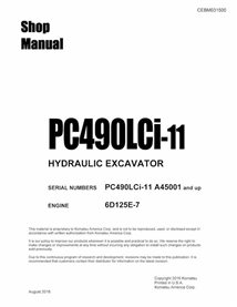 Komatsu PC490LCi-11 (SN A45001-) excavator pdf shop manual  - Komatsu manuals - KOMATSU-CEBM031500-SM-EN