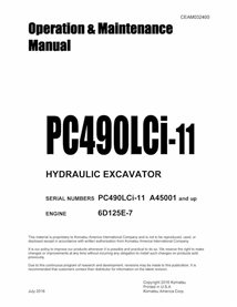 Manual de operação e manutenção em pdf da escavadeira Komatsu PC490LCi-11 (SN A45001-) - Komatsu manuais - KOMATSU-CEAM032400...