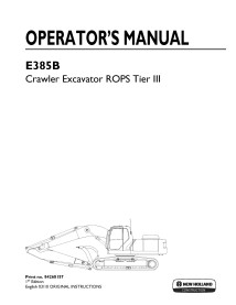 New Holland E385B excavator operator's manual - New Holland Construction manuals - NH-84268157