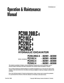 Komatsu PC200-6, PC200LC-6, PC210LC-6, PC220LC-6, PC250LC-6 (SN A82000-A83000) excavator pdf operation and maintenance manual...