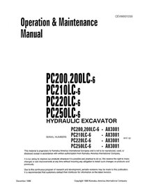 Manual de operação e manutenção em pdf da escavadeira Komatsu PC200-6, PC200LC-6, PC210LC-6, PC220LC-6, PC250LC-6 (SN A83000-...