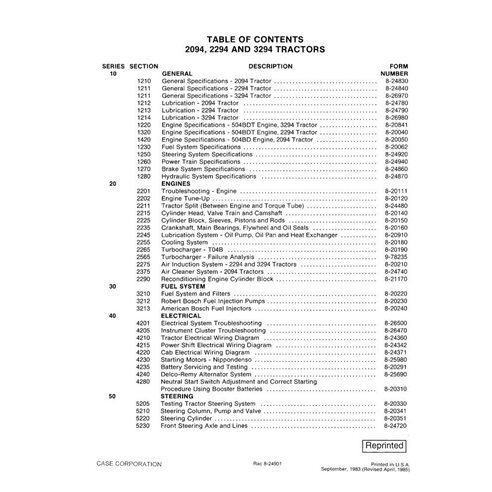 Manual de serviço em pdf do trator Case 2094, 2294, 3294 - Case IH manuais - CASE-8-24851-SM-EN