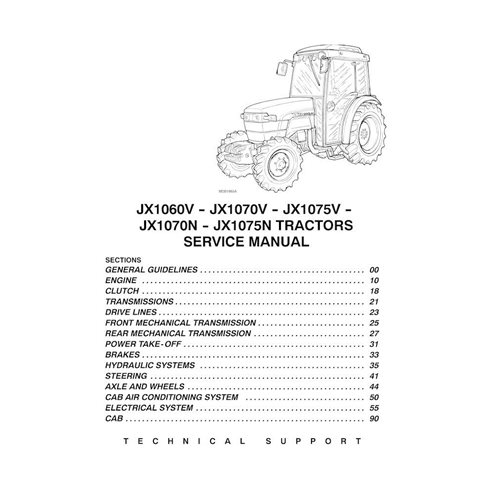 Manual de serviço em pdf do trator Case JX1060V, JX1070V, JX1075V, JX1070N, JX1075N - Case IH manuais - CASE-6-62730-SM-EN