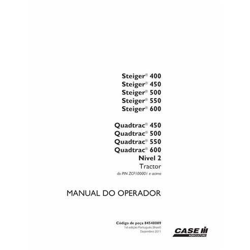 Manual do operador em pdf do trator Case Steiger 400-600, Quadtrac 450-600 Tier 2 PT - Case IH manuais - CASE-84548089-OM-PT