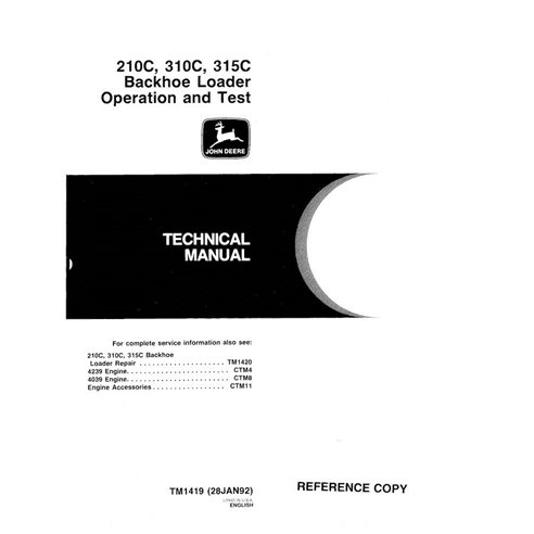 TM1419 Manual técnico de operação e teste da retroescavadeira John Deere 210C, 310C, 315C