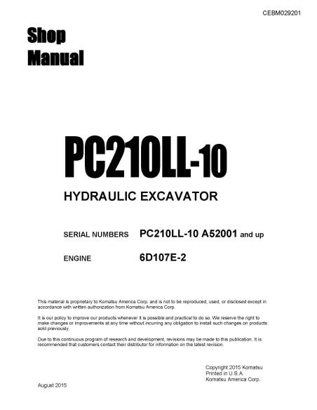 KOMATSU-CEBM029201 Komatsu PC210LL-10 excavator shop manual