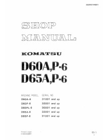 Manual da oficina de buldôzer Komatsu D50A, D65A P6 - Komatsu manuais - KOMATSU-SEBM0144B01