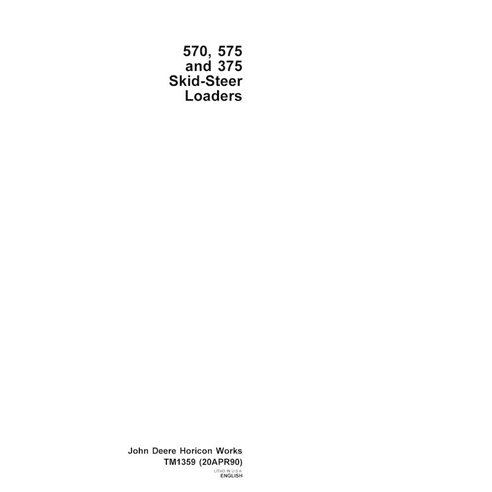 John Deere 375, 570, 575 minicarregadeira manual técnico em pdf - John Deere manuais - JD-TM1359-EN