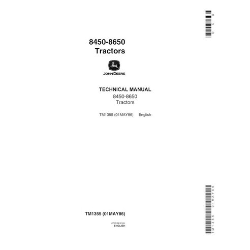 TM1355 John Deere 8450, 8650 tractor technical manual (TM1355)