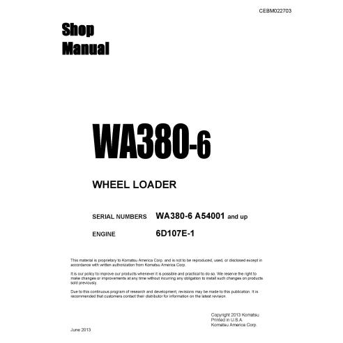 Manuel d'atelier du chargeur sur pneus Komatsu WA380-6 - Komatsu manuels