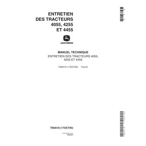 Trator John Deere 4055, 4255, 4455 pdf manual técnico FR - John Deere manuais - JD-TM2618-FR