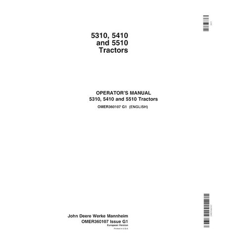 Manual do operador em pdf do trator John Deere 5310, 5410, 5510 - John Deere manuais - JD-OMER360107-EN
