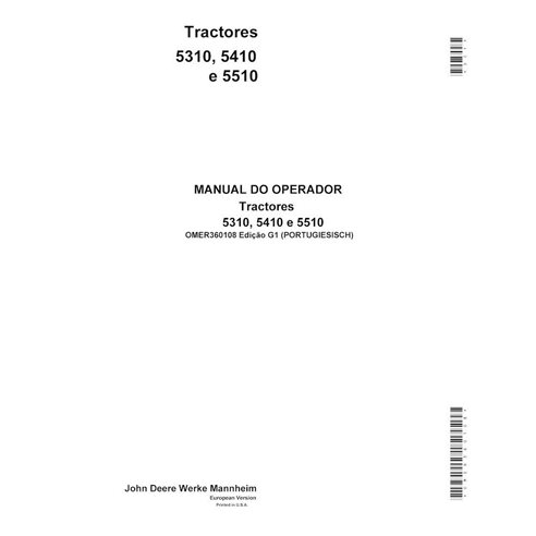 Manual do operador em pdf do trator John Deere 5310, 5410, 5510 PT - John Deere manuais - JD-OMER360108-PT