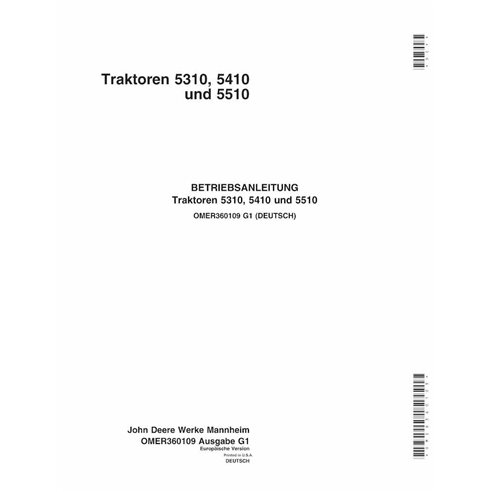 Manual do operador em pdf do trator John Deere 5310, 5410, 5510 DE - John Deere manuais - JD-OMER360109-DE