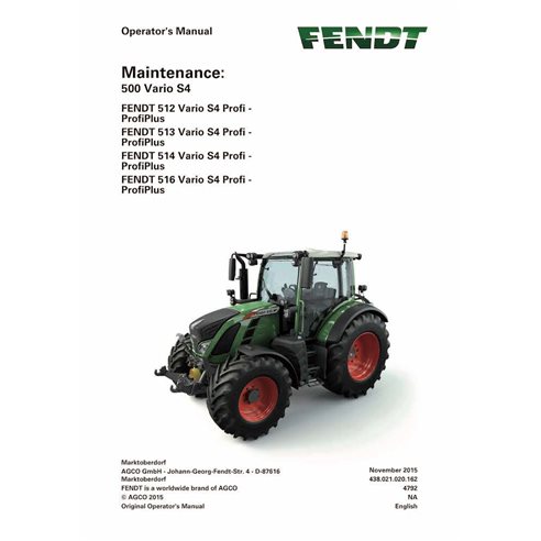 Manual de manutenção em pdf do trator Fendt 512, 513, 514, 516 Vario S4 Profi, ProfiPlus - Fendt manuais - FENDT-72618511A-OM-EN