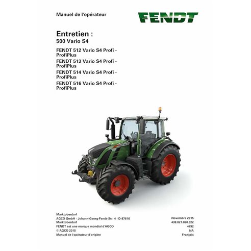 Manuel d'entretien pdf tracteur Fendt 512, 513, 514, 516 Vario S4 Profi, ProfiPlus FR - Fendt manuels - FENDT-72623544A-OM-FR