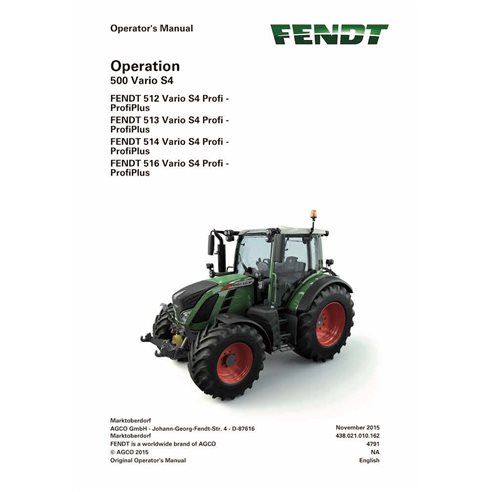 Manual do operador em pdf do trator Fendt 512, 513, 514, 516 Vario S4 Profi, ProfiPlus - Fendt manuais - FENDT-72618512A-OM-EN