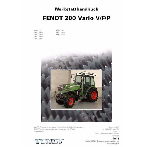 Fendt 207V, 208V, 209V, 209P 210V, 210P, 211V, 211P trator pdf manual de oficina DE - Fendt manuais - FENDT-X990005060001-WSM-DE