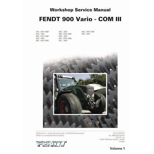 Fendt 922, 924, 927, 930, 933, 936 Vario COM III trator manual de oficina em pdf DE - Fendt manuais - FENDT-X990005057012-WSM-EN