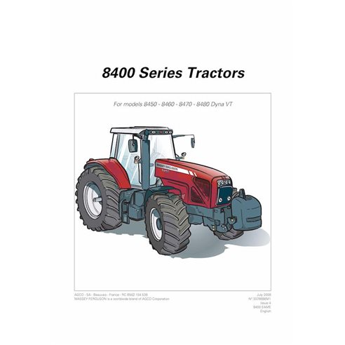 Massey Ferguson 8450, 8460, 8470, 8480 Tier 3DYNA-VT tractor pdf operator's manual  - Massey Ferguson manuals - MF-3378886M1-...