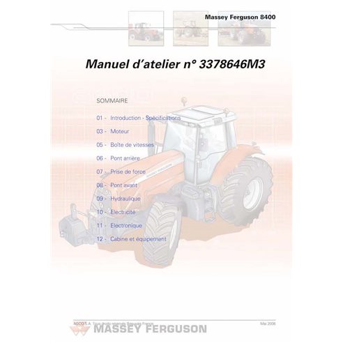 Massey Ferguson 8450, 8460, 8470, 8480 tracteur pdf manuel d'entretien d'atelier FR - Massey-Ferguson manuels - MF-3378646M3-...