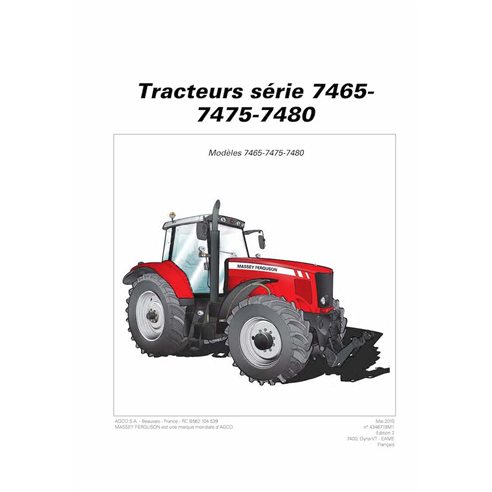 Manuel de l'opérateur pour tracteur Massey Ferguson 7465, 7475, 7480 Tier 3 Sisu Dyna-VT pdf FR - Massey-Ferguson manuels - M...
