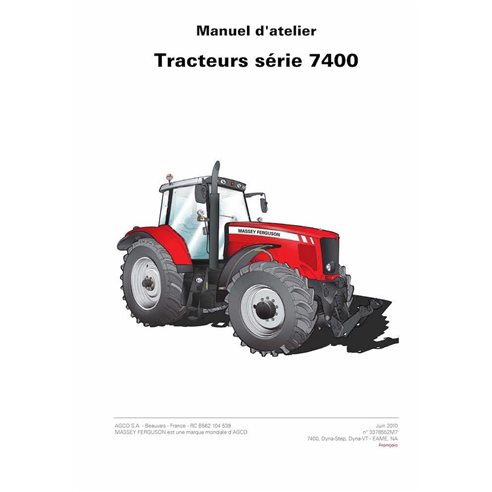 Massey Ferguson 7465, 7475, 7480, 7485, 7490, 7495, 7497, 7499 tracteur pdf manuel d'entretien d'atelier FR - Massey-Ferguson...