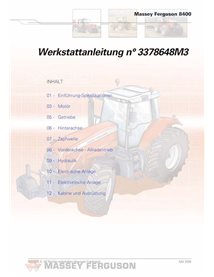 Manuel d'entretien d'atelier pdf pour tracteur Massey Ferguson 8450, 8460, 8470, 8480 DE - Massey-Ferguson manuels - MF-33786...