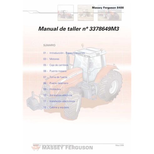 Massey Ferguson 8450, 8460, 8470, 8480 tractor pdf workshop service manual ES - Massey Ferguson manuals - MF-3378649M3-WSM-ES