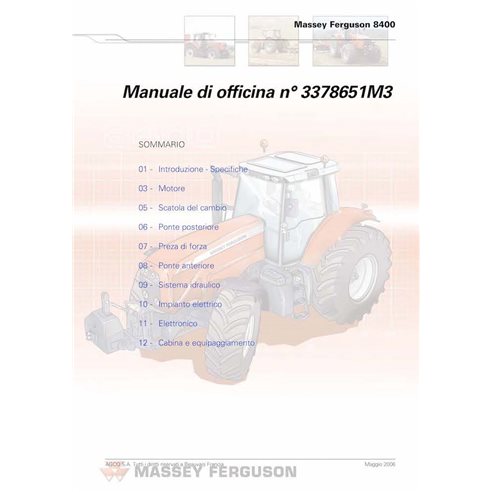 Massey Ferguson 8450, 8460, 8470, 8480 tracteur pdf manuel d'entretien d'atelier IT - Massey-Ferguson manuels - MF-3378651M3-...