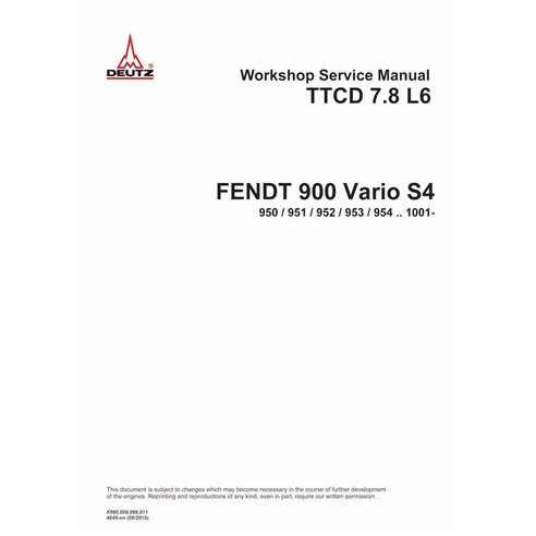 Manual de serviço de oficina em pdf do motor Deutz TTCD 7.8 L6 - Deutz Fahr manuais - FENDT-72618988-WSM-EN