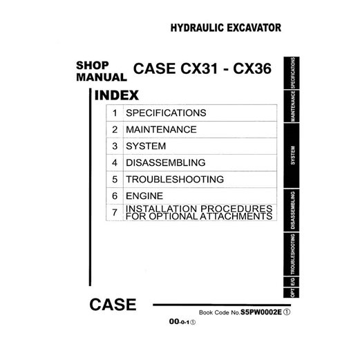 Manuel d'atelier pdf pour mini-pelle Case CX31, CX36 - Case manuels - CASE-6-49210-SM-EN