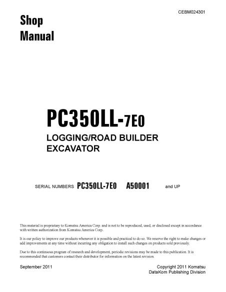 Komatsu PC350LL-7E0 excavator shop manual - Komatsu manuals - KOMATSU-CEBM024301