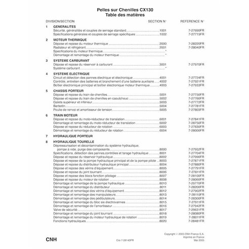 Case CX130 excavadora de orugas pdf manual de servicio FR - Case manuales - CASE-7-27343-SM-FR
