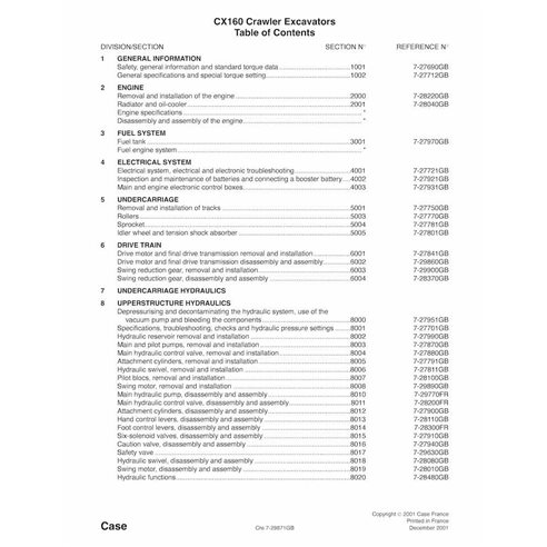 Manual de servicio en pdf de la excavadora de orugas Case CX160 - Case manuales - CASE-7-29061-SM-EN