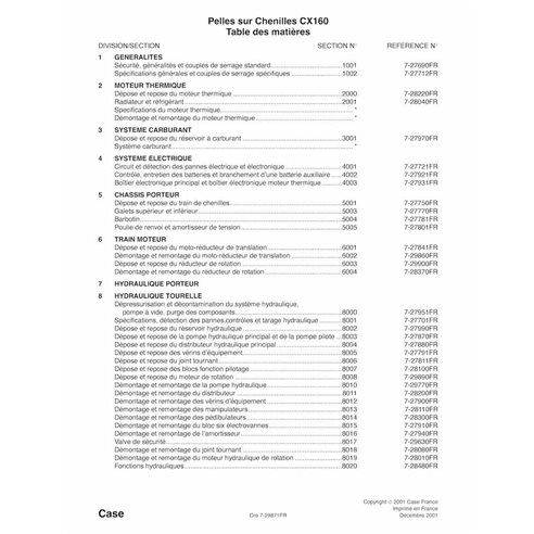 Case CX160 excavadora de orugas pdf manual de servicio FR - Case manuales - CASE-7-28381-SM-FR