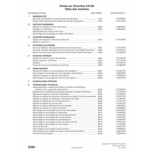 Manual de serviço em pdf da escavadeira de esteira Case CX180 FR - Case manuais - CASE-9-44110-SM-FR