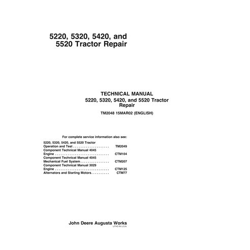 Manual técnico de reparo em pdf do trator John Deere 5220, 5320, 5420 e 5520 - John Deere manuais - JD-TM2048-EN