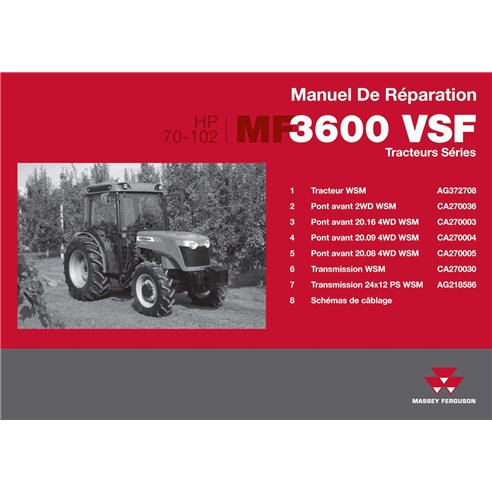 Manuel de réparation pdf tracteur Massey Ferguson 3625, 3630, 3635, 3640, 3645, 3650, 3660 VSF FR - Massey-Ferguson manuels -...