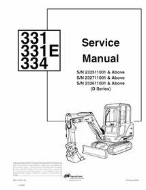 Bobcat 331, 331E, 334 compact excavator pdf service manual 